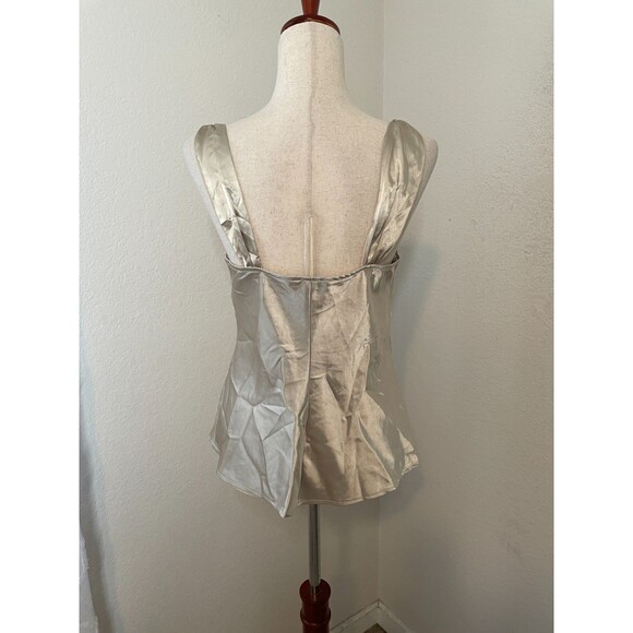 Takara Satin Babydoll Tank Top Size Large Champagne Beige Y2K Shiny Camisole - Picture 2 of 7